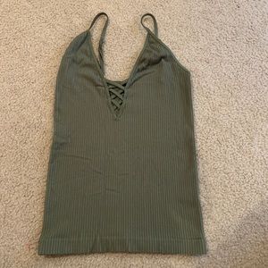 Free People Olive Green Ribbed Tank Top